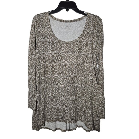 Pure Jill Womens 100% Pima Cotton Back Tie Print Tunic Size Large Neutral Casual - Picture 1 of 9